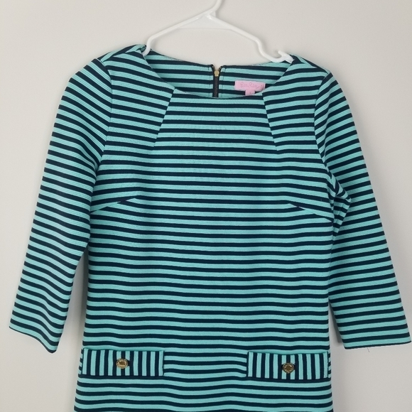 Lilly Pulitzer Charlene Dress Tropez Blue Ottoman Stripe 3/4 Sleeves Size S - Picture 6 of 14